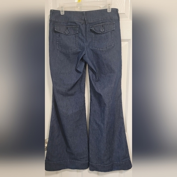 Elle Wide Leg Low Rise Dark Blue Denim Jeans Size 8 - Picture 3 of 13